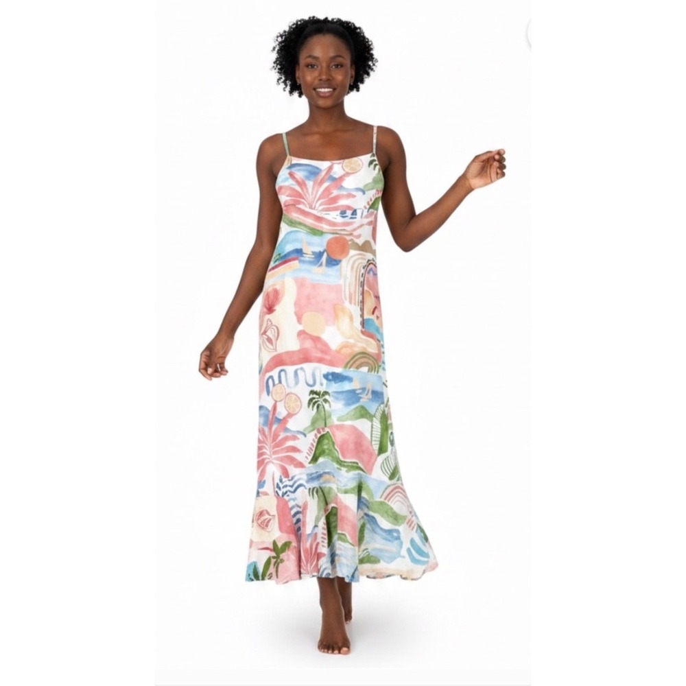 Paper Heart Coastal Tequila Sunrise Maxi Dress Pink Blue Green TPH93544 Womens M